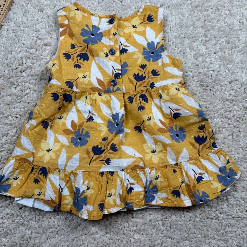 Tommy Bahama Girls Yellow Floral Ruffle Dress‎ Size 4T Sleeveless Tie Neck
